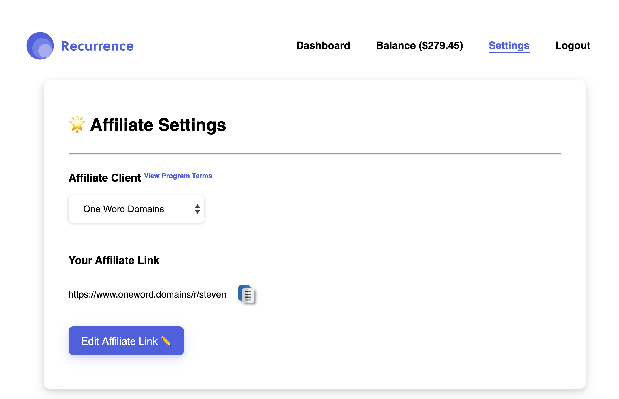 Customize your affiliate settings - Recurrence